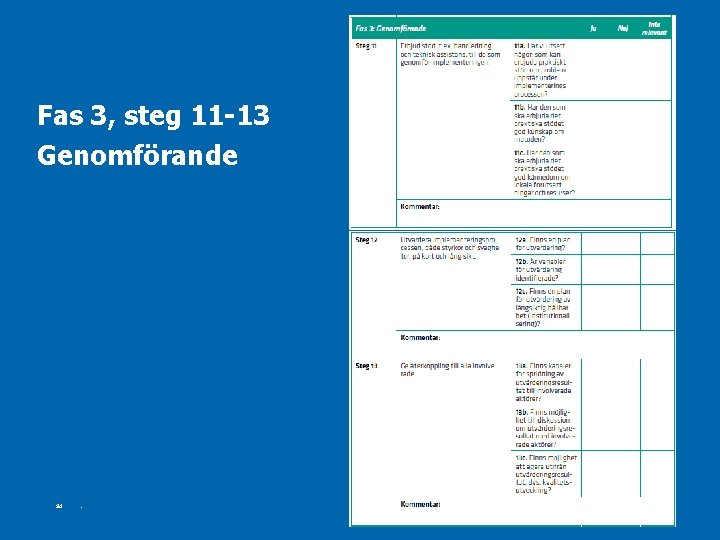 Fas 3, steg 11 -13 Genomförande Sid . 