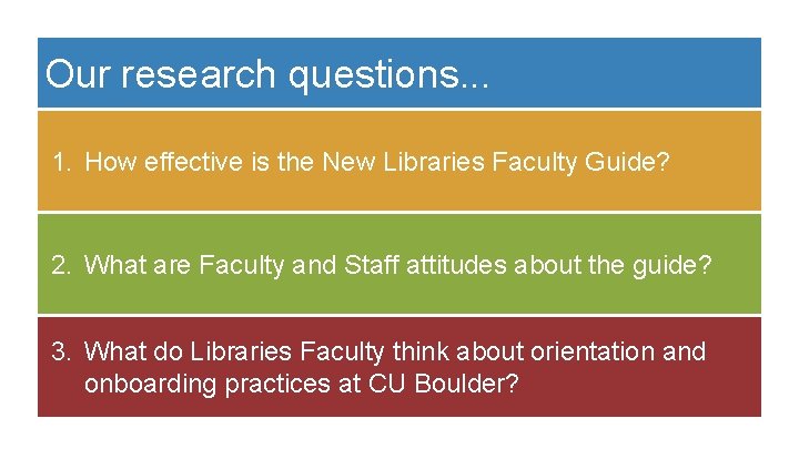 Our research questions. . . 1. How effective is the New Libraries Faculty Guide?