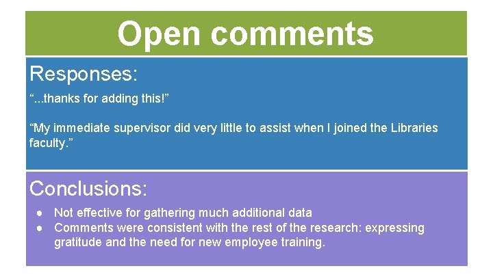 Open comments Responses: “. . . thanks for adding this!” “My immediate supervisor did