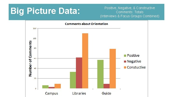 Big Picture Data: Positive, Negative, & Constructive Comments: Totals (Interviews & Focus Groups Combined)