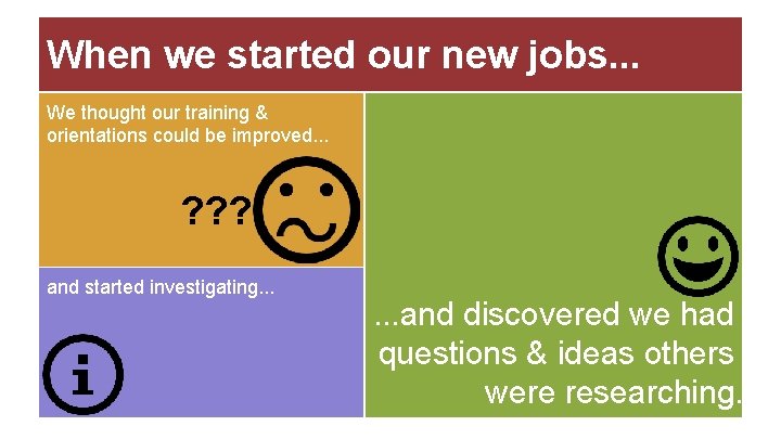 When we started our new jobs. . . We thought our training & orientations