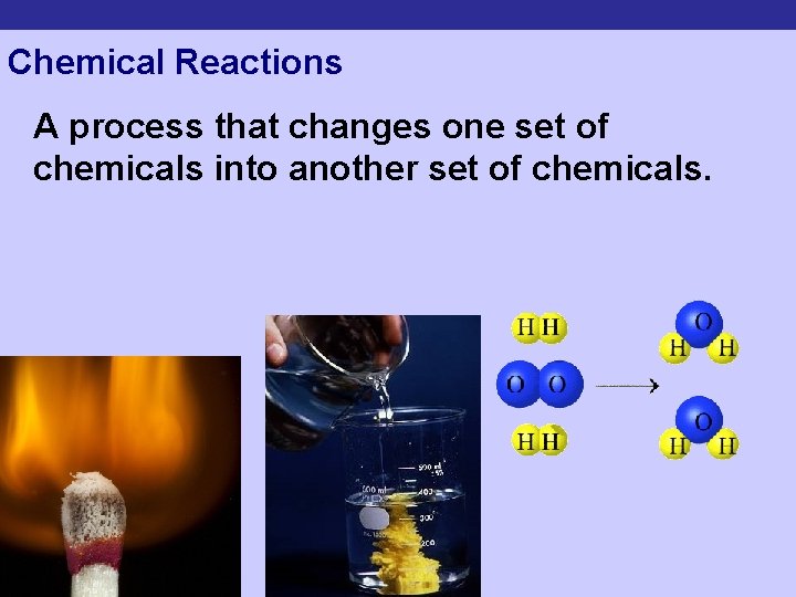 Chemical Reactions A process that changes one set of chemicals into another set of