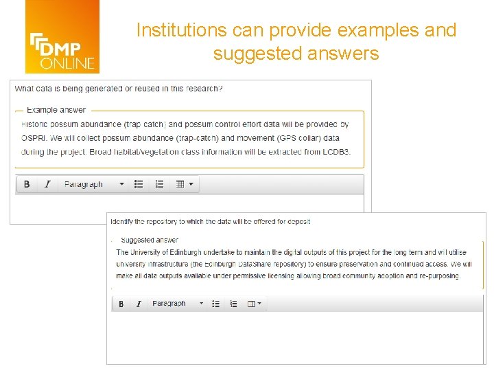Institutions can provide examples and suggested answers 