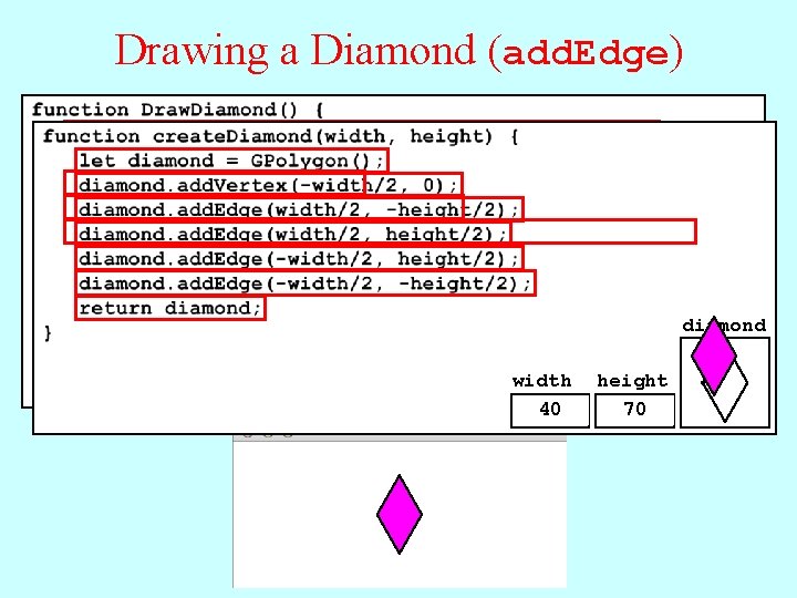 Drawing a Diamond (add. Edge) diamond gw width height 40 70 
