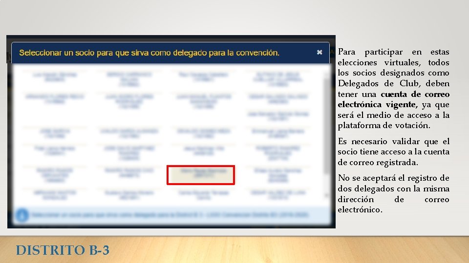 Para participar en estas elecciones virtuales, todos los socios designados como Delegados de Club,