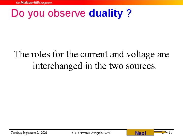 Do you observe duality ? The roles for the current and voltage are interchanged