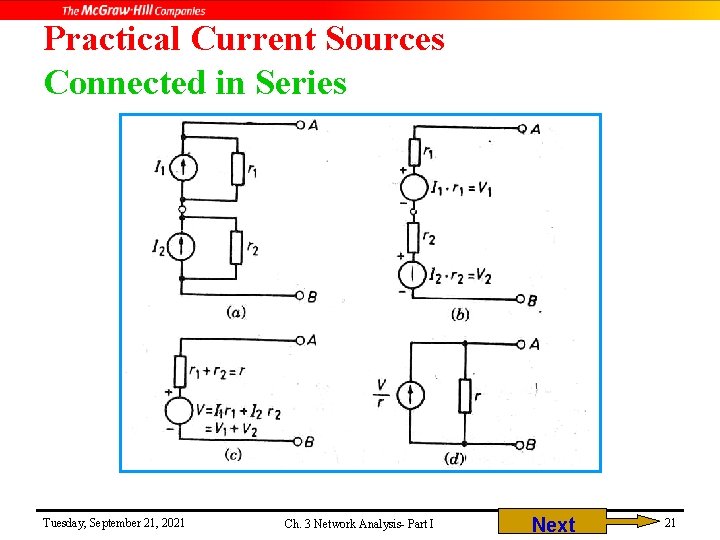 Practical Current Sources Connected in Series Tuesday, September 21, 2021 Ch. 3 Network Analysis-