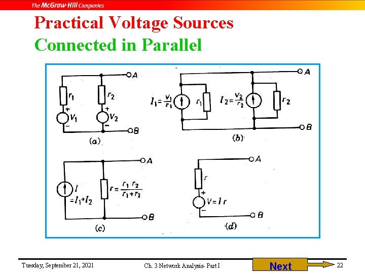Practical Voltage Sources Connected in Parallel Tuesday, September 21, 2021 Ch. 3 Network Analysis-