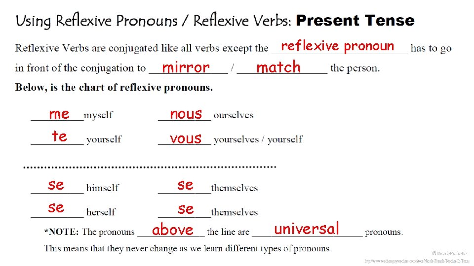 reflexive pronoun mirror me te se se match nous vous se se above universal