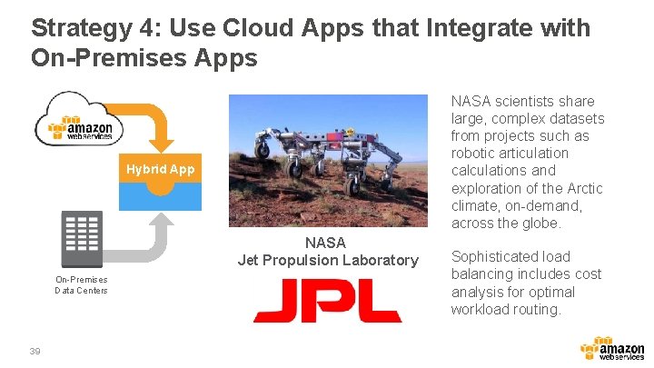 Strategy 4: Use Cloud Apps that Integrate with On-Premises Apps NASA scientists share large,