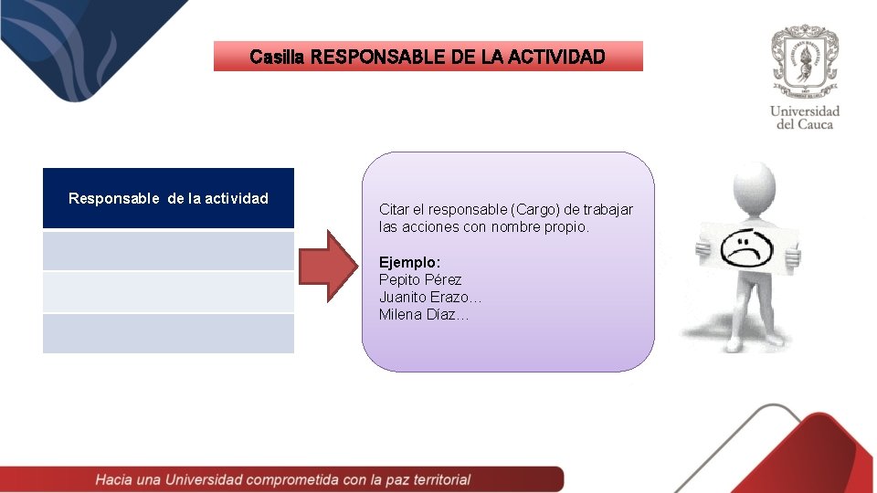 Casilla RESPONSABLE DE LA ACTIVIDAD Responsable de la actividad Citar el responsable (Cargo) de