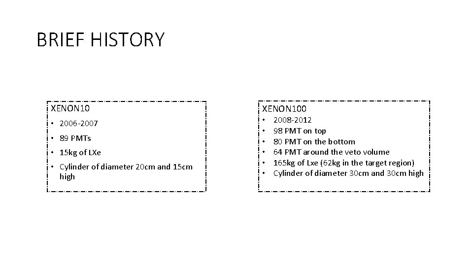 BRIEF HISTORY XENON 100 • 2006 -2007 • • 89 PMTs • 15 kg