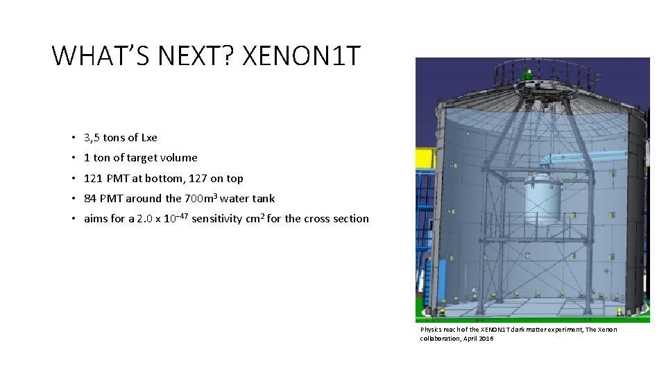 WHAT’S NEXT? XENON 1 T • 3, 5 tons of Lxe • 1 ton