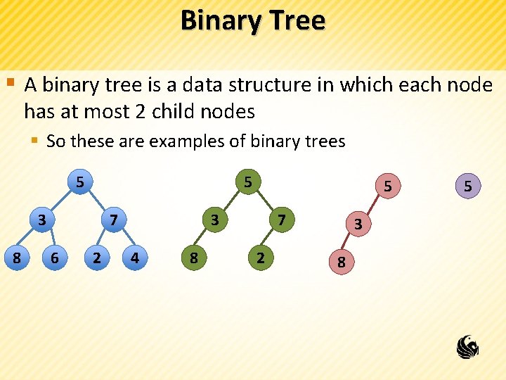 Binary Tree § A binary tree is a data structure in which each node