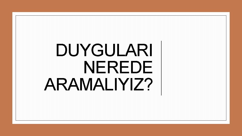 DUYGULARI NEREDE ARAMALIYIZ? 