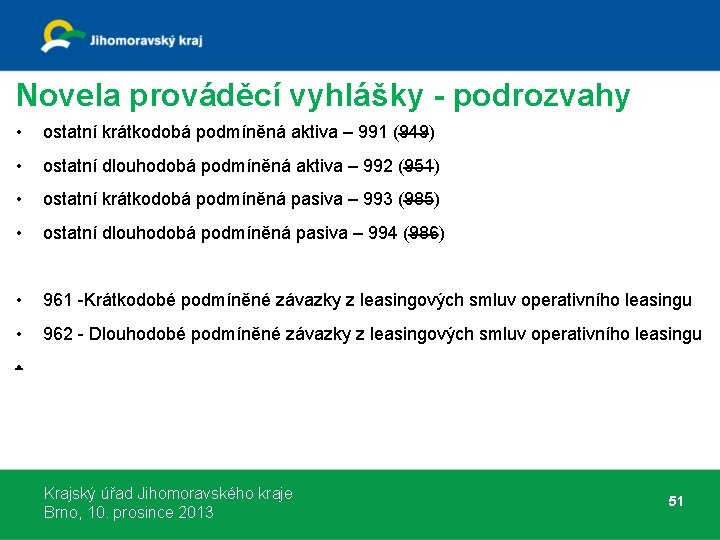 Novela prováděcí vyhlášky - podrozvahy • ostatní krátkodobá podmíněná aktiva – 991 (949) •