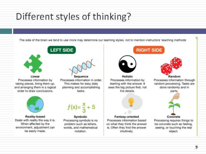 Different styles of thinking? 9 