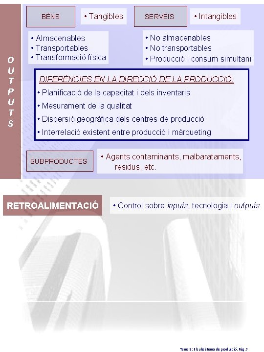 BÉNS O U T P U T S • Tangibles • Intangibles SERVEIS •