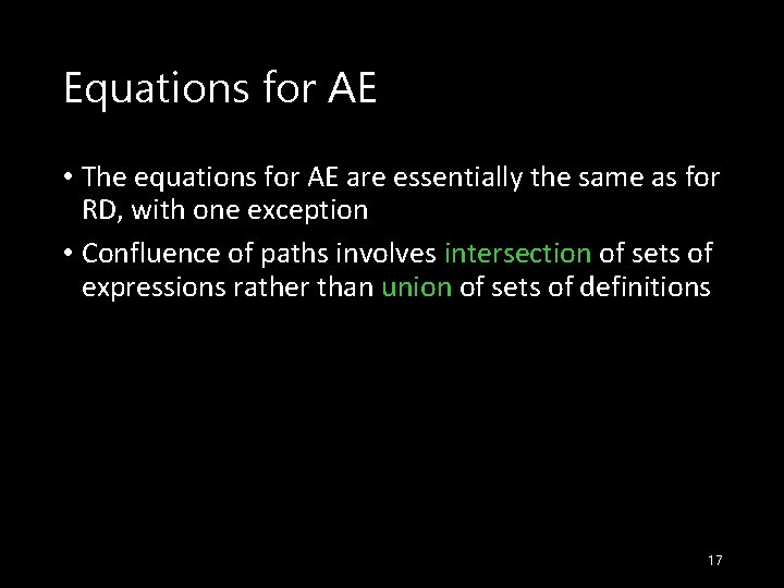 Equations for AE • The equations for AE are essentially the same as for