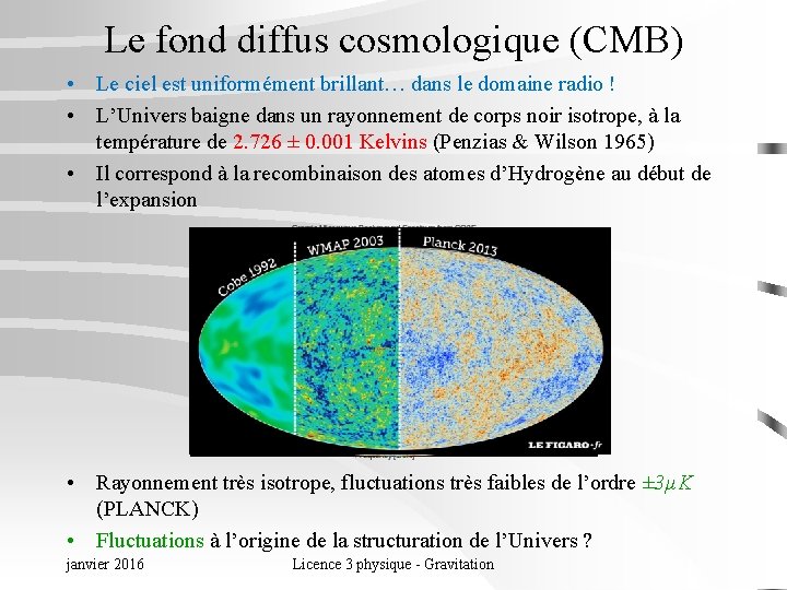 Le fond diffus cosmologique (CMB) • Le ciel est uniformément brillant… dans le domaine