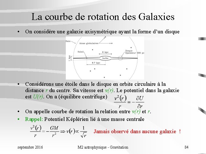 La courbe de rotation des Galaxies • On considère une galaxie axisymétrique ayant la