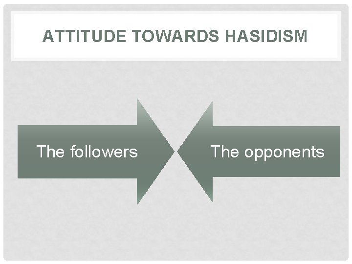 ATTITUDE TOWARDS HASIDISM The followers The opponents 