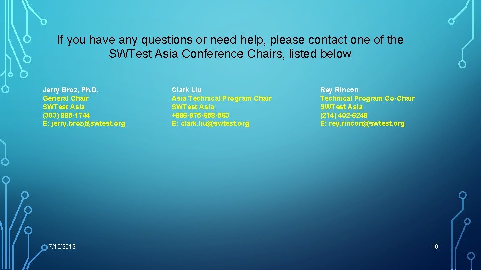 If you have any questions or need help, please contact one of the SWTest