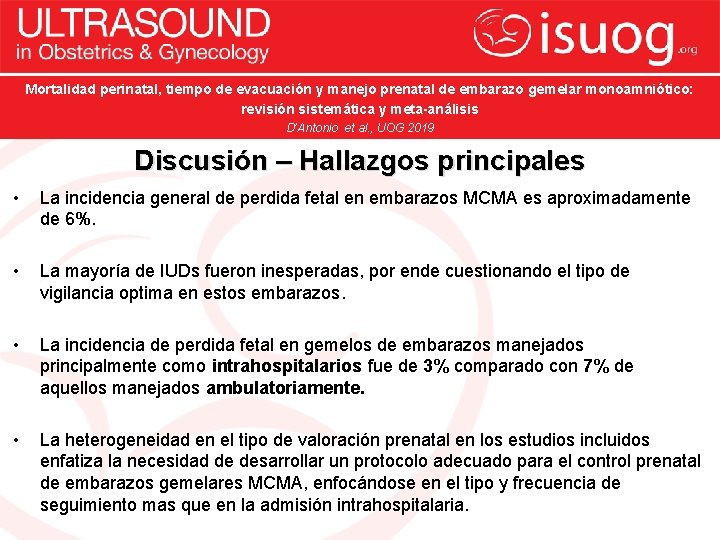 Mortalidad perinatal, tiempo de evacuación y manejo prenatal de embarazo gemelar monoamniótico: revisión sistemática