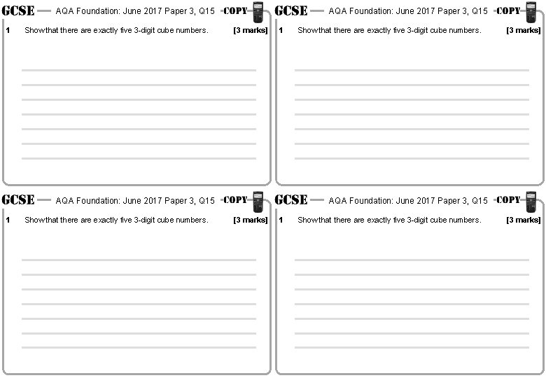 AQA Foundation: June 2017 Paper 3, Q 15 1 Show that there are exactly