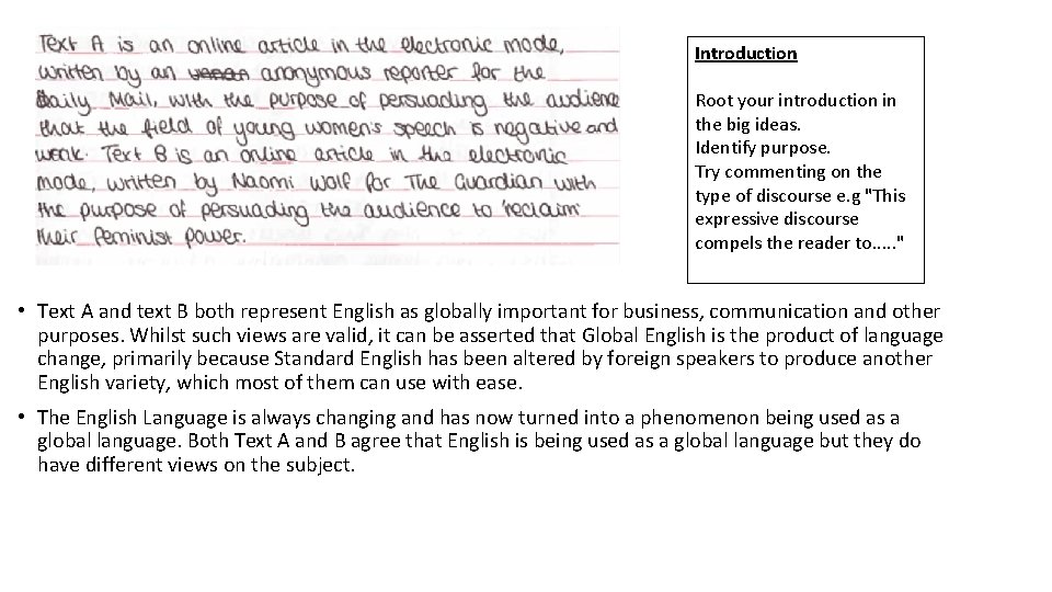 Introduction Root your introduction in the big ideas. Identify purpose. Try commenting on the