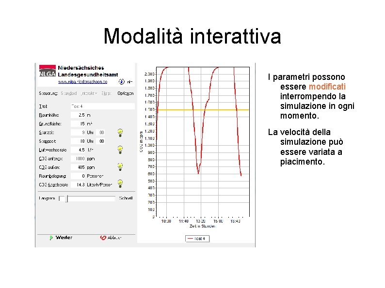 Modalità interattiva I parametri possono essere modificati interrompendo la simulazione in ogni momento. La