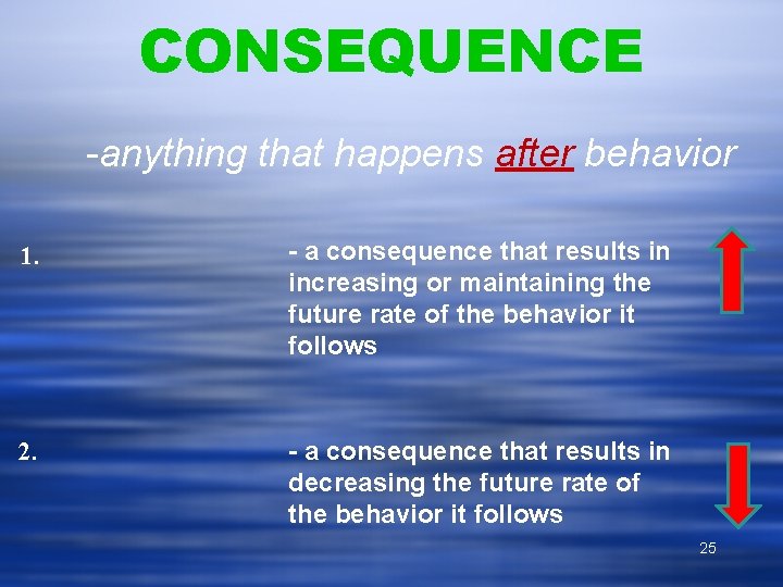 CONSEQUENCE -anything that happens after behavior 1. - a consequence that results in increasing