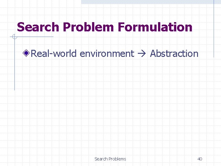 Search Problem Formulation Real-world environment Abstraction Search Problems 40 