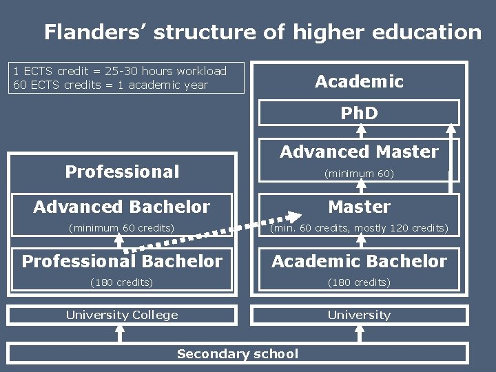 Flanders’ structure of higher education 1 ECTS credit = 25 -30 hours workload 60