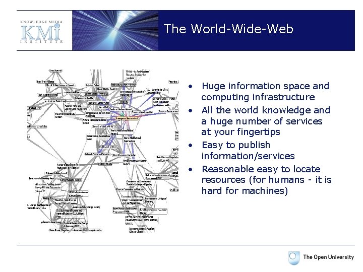 The World-Wide-Web • Huge information space and computing infrastructure • All the world knowledge