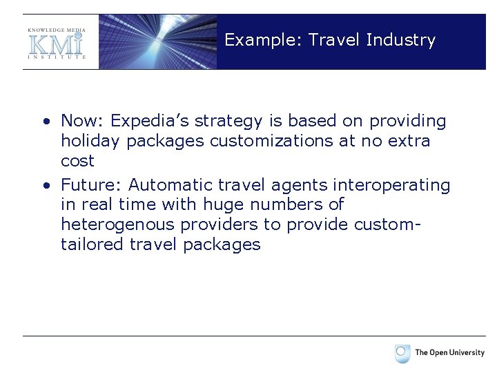 Example: Travel Industry • Now: Expedia’s strategy is based on providing holiday packages customizations