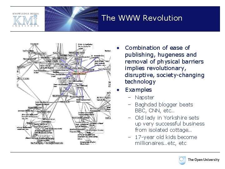 The WWW Revolution • Combination of ease of publishing, hugeness and removal of physical