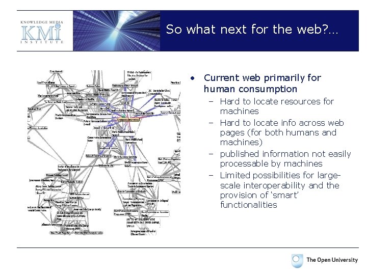 So what next for the web? … • Current web primarily for human consumption