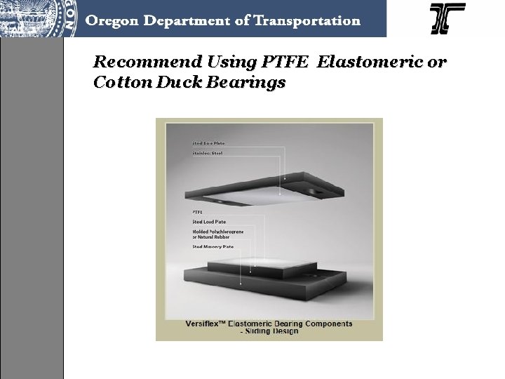 Recommend Using PTFE Elastomeric or Cotton Duck Bearings 