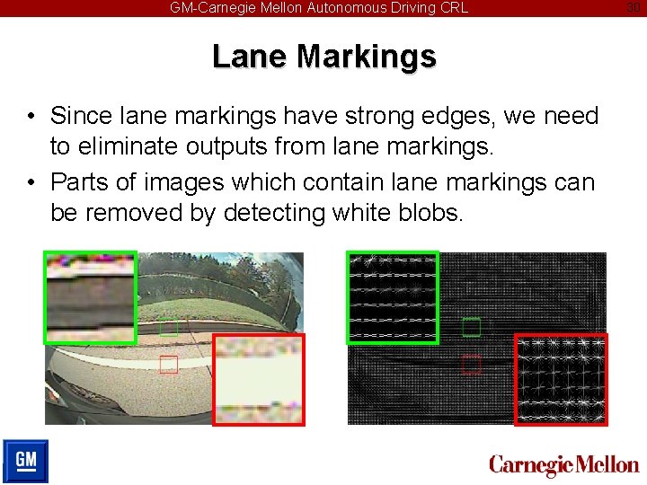 GM-Carnegie Mellon Autonomous Driving CRL Lane Markings • Since lane markings have strong edges,