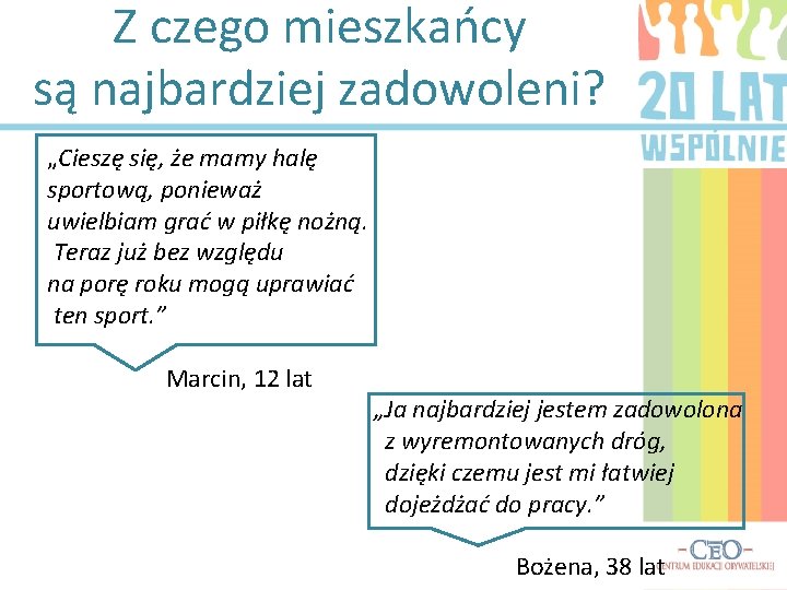 Z czego mieszkańcy są najbardziej zadowoleni? „Cieszę się, że mamy halę sportową, ponieważ uwielbiam