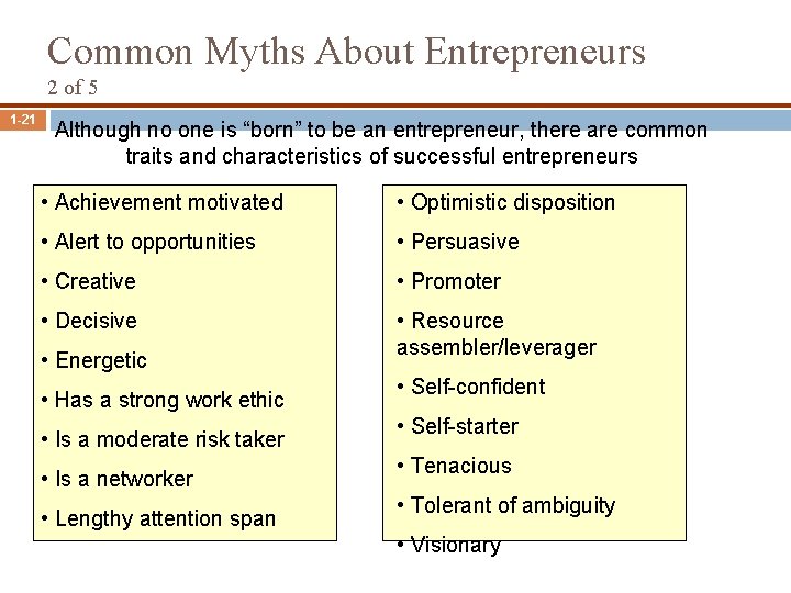 Common Myths About Entrepreneurs 2 of 5 1 -21 Although no one is “born”