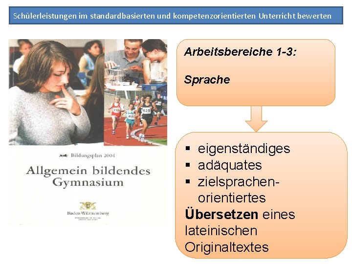 Schülerleistungen im standardbasierten und kompetenzorientierten Unterricht bewerten Arbeitsbereiche 1 -3: Sprache § eigenständiges §
