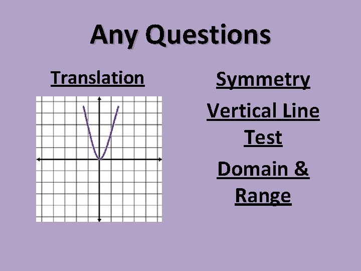 Any Questions Translation Symmetry Vertical Line Test Domain & Range 