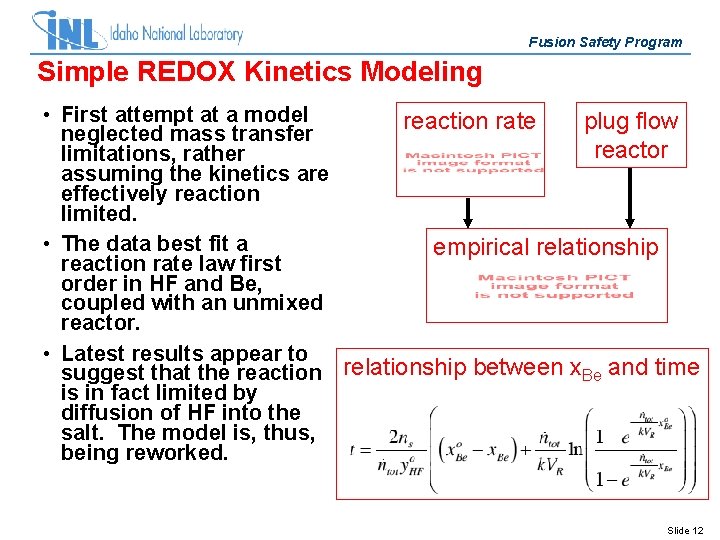 Fusion Safety Program Simple REDOX Kinetics Modeling • First attempt at a model reaction
