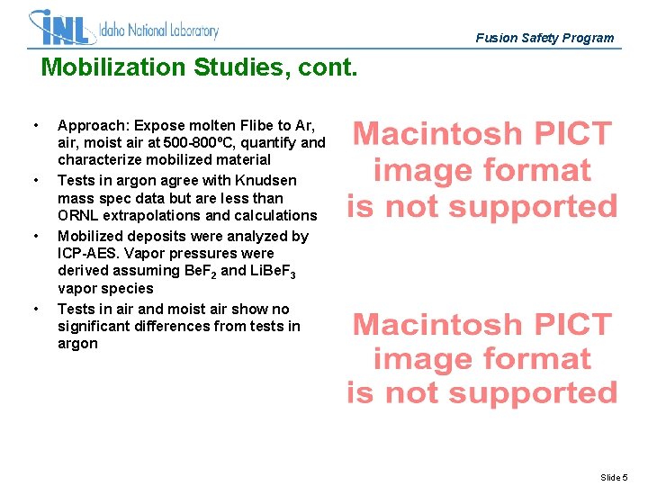 Fusion Safety Program Mobilization Studies, cont. • • Approach: Expose molten Flibe to Ar,