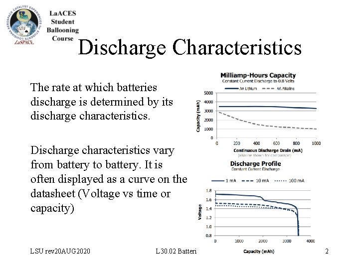 Discharge Characteristics The rate at which batteries discharge is determined by its discharge characteristics.