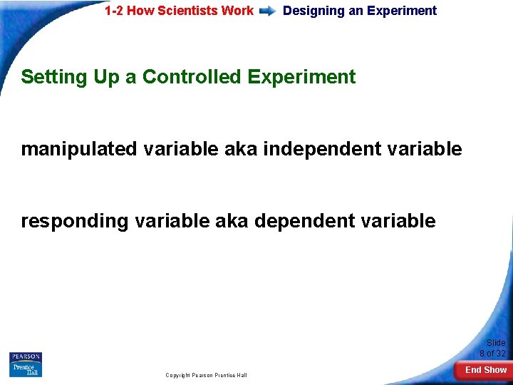 1 -2 How Scientists Work Designing an Experiment Setting Up a Controlled Experiment manipulated