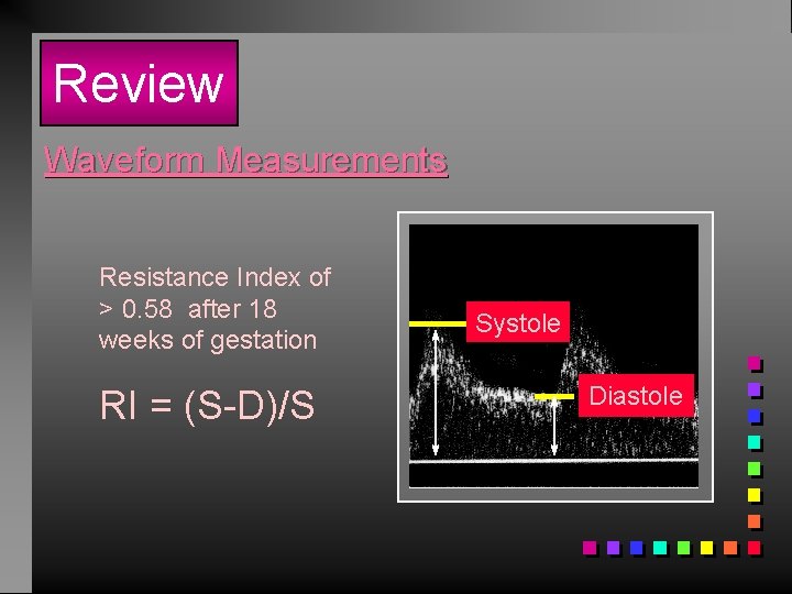 Review Waveform Measurements Resistance Index of > 0. 58 after 18 weeks of gestation