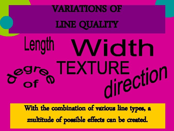 VARIATIONS OF LINE QUALITY With the combination of various line types, a multitude of